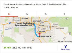 Map Sun Lakes to Sky Harbor