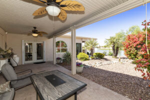 Enjoy the private backyard with water views at 10420 E Cedar Waxwing Ct.